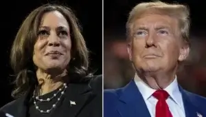 Calon Presiden dari Partai Demokrat, Harris (kiri), dan calon presiden dari Partai Republik, Donald Trump